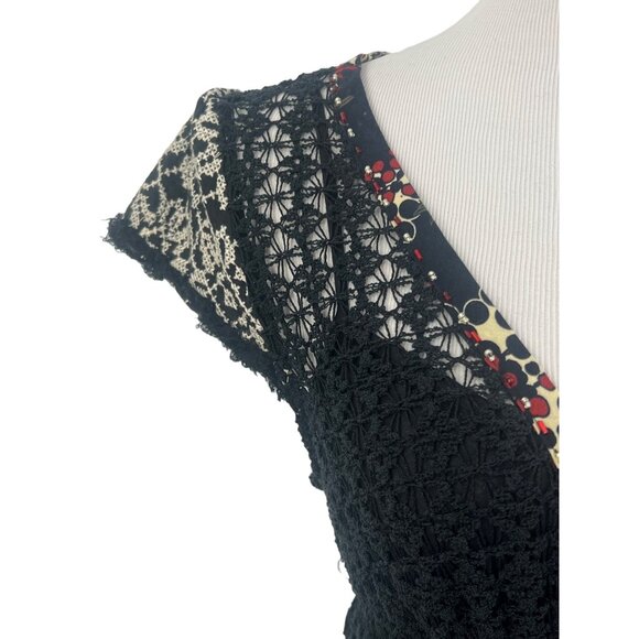 Vintage Free People Black Crochet Drop Waist Boho Whimsygoth Mini Dress 90s Y2K - Picture 5 of 16